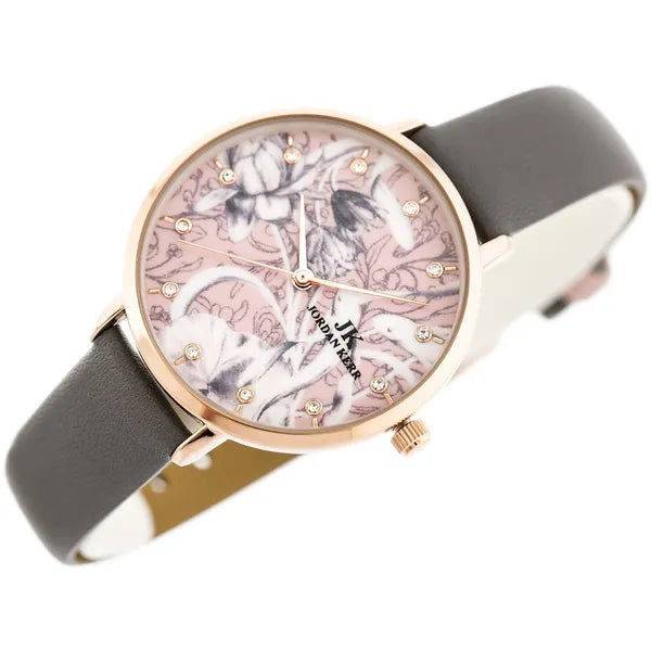 Jordan Kerr női kvarc karóra, Miyota, 36 mm, rózsaarany tok, szürke bőr szíj