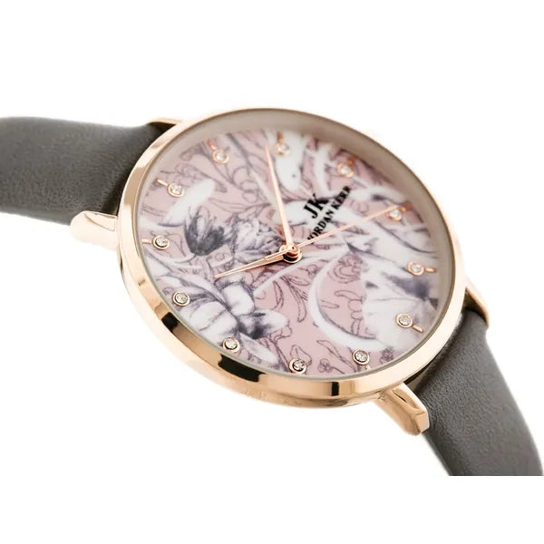 Jordan Kerr női kvarc karóra, Miyota, 36 mm, rózsaarany tok, szürke bőr szíj