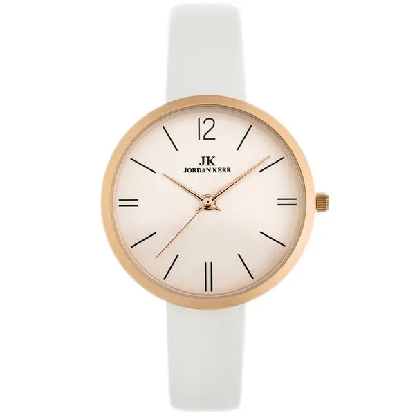 Jordan Kerr női karóra, rózsaarany tok, fehér bőrszíj, Miyota, 36 mm, C3350