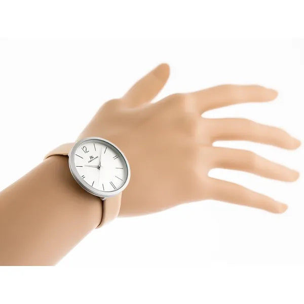 Jordan Kerr női kvarc karóra, 36 mm, rózsaszín bőr szíj, ezüst, WR30, Miyota
