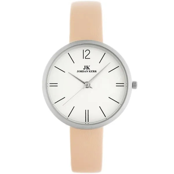 Jordan Kerr női kvarc karóra, 36 mm, rózsaszín bőr szíj, ezüst, WR30, Miyota