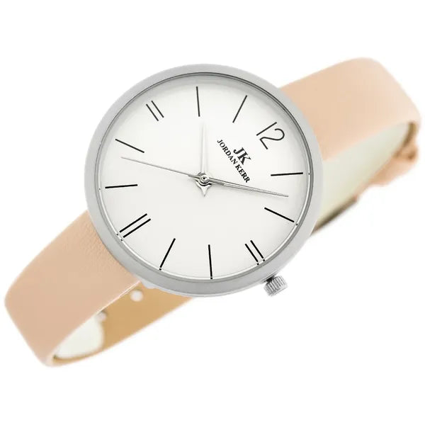 Jordan Kerr női kvarc karóra, 36 mm, rózsaszín bőr szíj, ezüst, WR30, Miyota