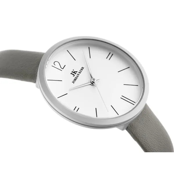 Jordan Kerr női karóra, ezüst számlap, szürke bőr szíj, 36 mm, kvarc