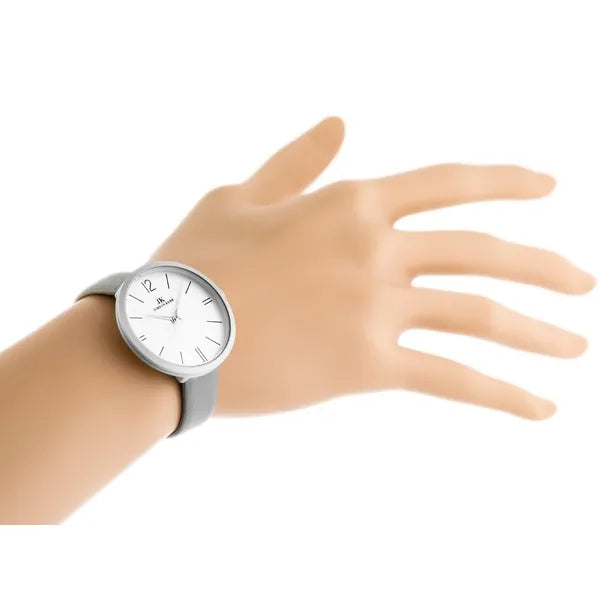 Jordan Kerr női karóra, ezüst számlap, szürke bőr szíj, 36 mm, kvarc