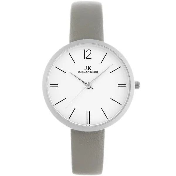 Jordan Kerr női karóra, ezüst számlap, szürke bőr szíj, 36 mm, kvarc