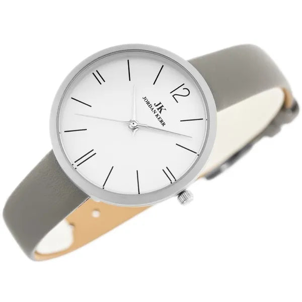 Jordan Kerr női karóra, ezüst számlap, szürke bőr szíj, 36 mm, kvarc
