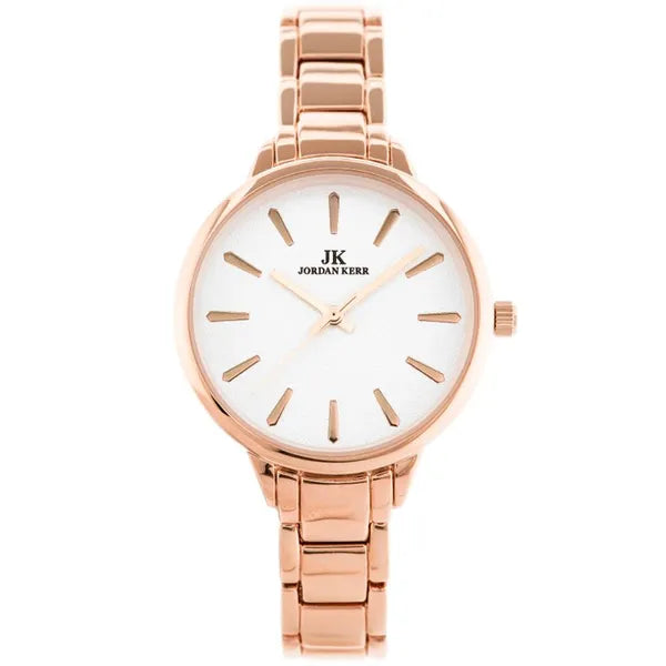 Jordan Kerr női karóra, rózsaarany fém szíj, ezüst számlap, Miyota, WR30, 30 mm