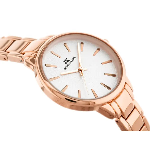 Jordan Kerr női karóra, rózsaarany fém szíj, ezüst számlap, Miyota, WR30, 30 mm