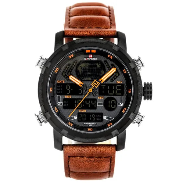 Naviforce férfi analóg-digitális kvarc karóra, bőr szíj, WR30, 48 mm, NF9160