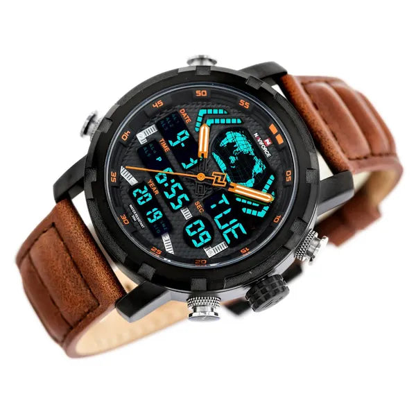Naviforce férfi analóg-digitális kvarc karóra, bőr szíj, WR30, 48 mm, NF9160
