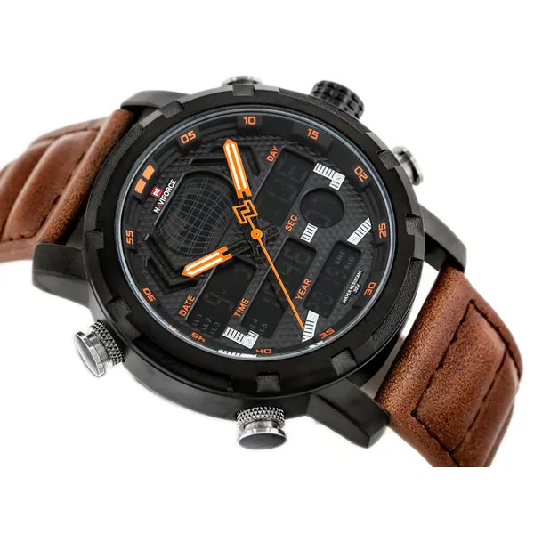 Naviforce férfi analóg-digitális kvarc karóra, bőr szíj, WR30, 48 mm, NF9160
