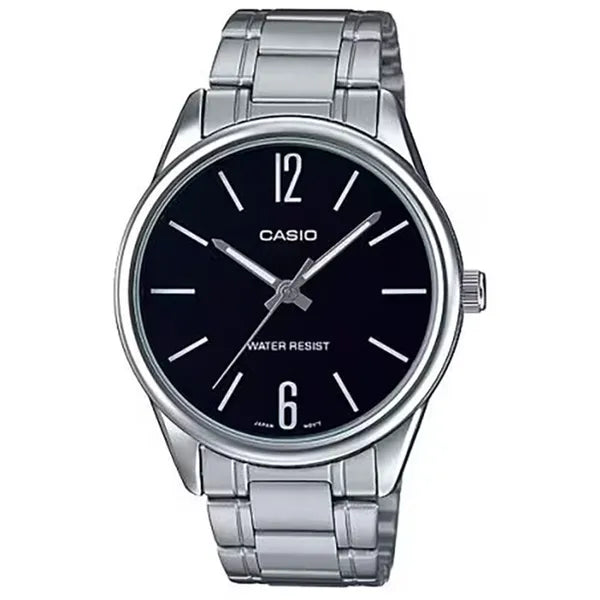 Casio MTP-V005D-1B férfi karóra, ezüst acél, fekete számlap, 40 mm, WR30