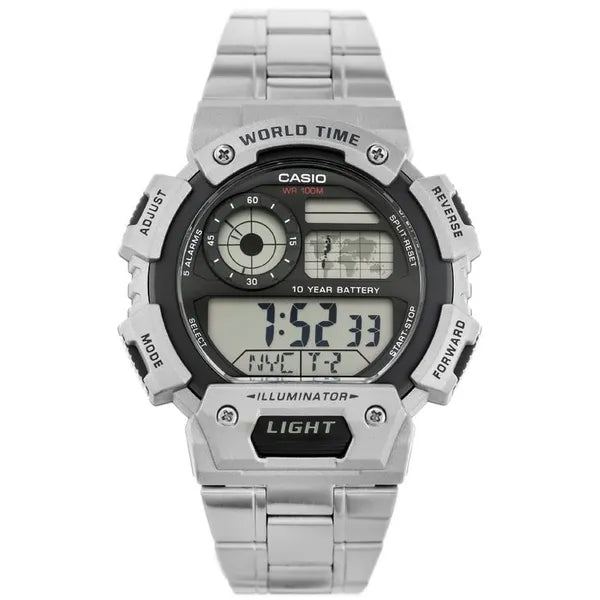 Casio AE‑1400WHD‑1AVDF férfi digitális karóra, acél szíj, WR100, fekete