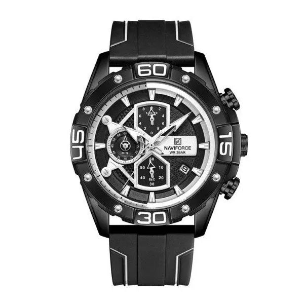 Naviforce férfi karóra NF8018T, kronográf, fekete, kvarc, 46 mm, gumi szíj, WR30