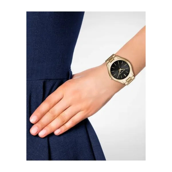 Michael Kors Runway MK3478 női karóra, arany acél, fekete számlap, 42 mm, WR50