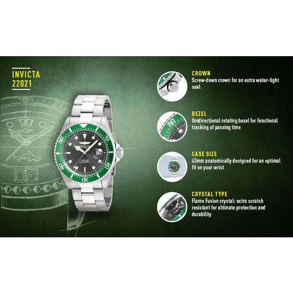 Invicta Pro Diver férfi karóra, 43 mm, WR200, acél szíj, szürke számlap