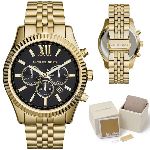 Michael Kors Lexington női arany kronográf kvarc óra, fekete számlap, WR50