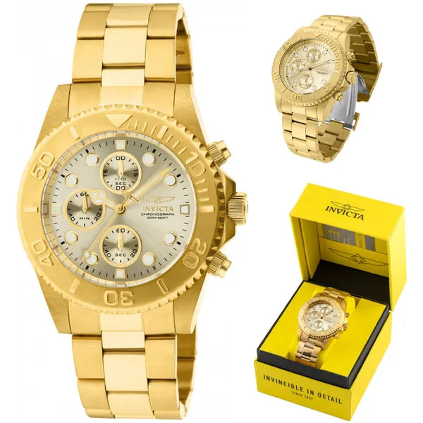 Invicta Pro Diver 1774 férfi kvarc kronográf karóra, 43,5 mm, WR200, arany acél