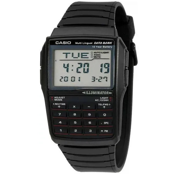 Casio Databank DBC-32-1A férfi digitális karóra, fekete, kalkulátor, WR30