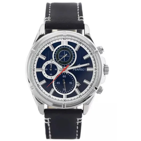 Férfi kronográf karóra Perfect CH03L, kék számlap, bőr szíj, 44 mm