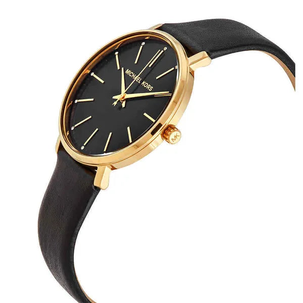Michael Kors Pyper női karóra, aranytok, fekete bőrszíj, 38 mm, WR50