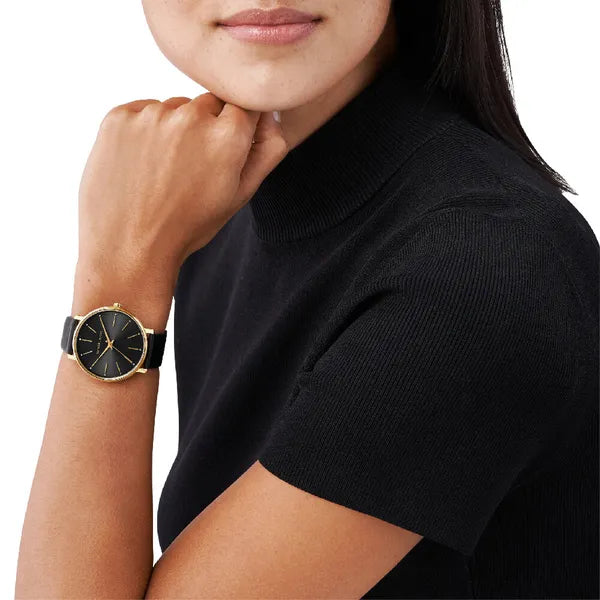 Michael Kors Pyper női karóra, aranytok, fekete bőrszíj, 38 mm, WR50