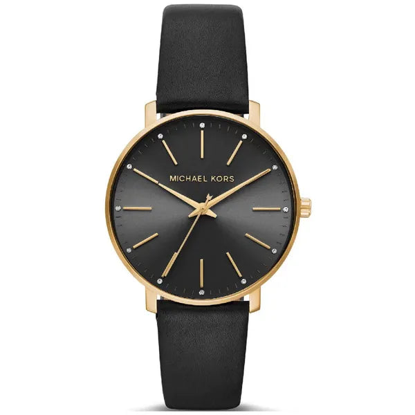 Michael Kors Pyper női karóra, aranytok, fekete bőrszíj, 38 mm, WR50