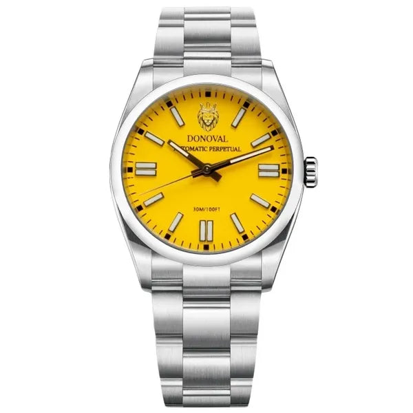 Donoval DL0004 automata karóra, 41 mm, zafírüveg, acélszíj, WR30, sárga számlap