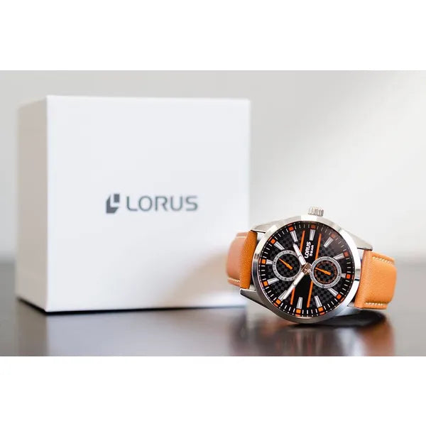 Lorus R3A61AX9 férfi karóra, fekete számlap, barna szíj, WR50, dobozzal