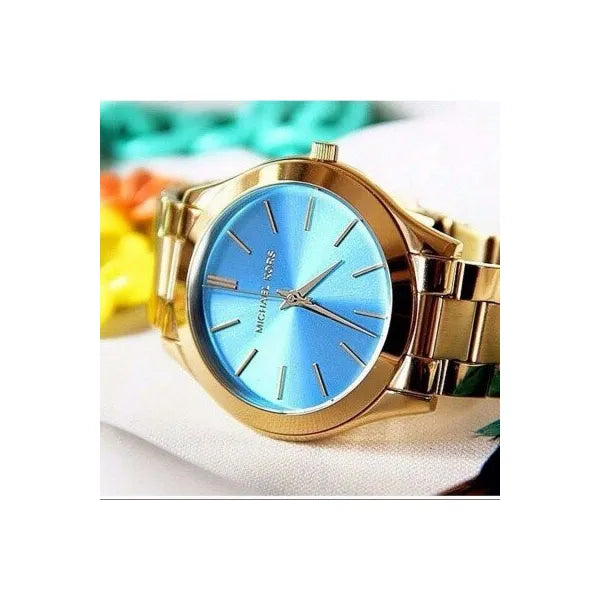 Michael Kors Slim Runway MK3265 női karóra, arany acél, kék számlap, 42 mm