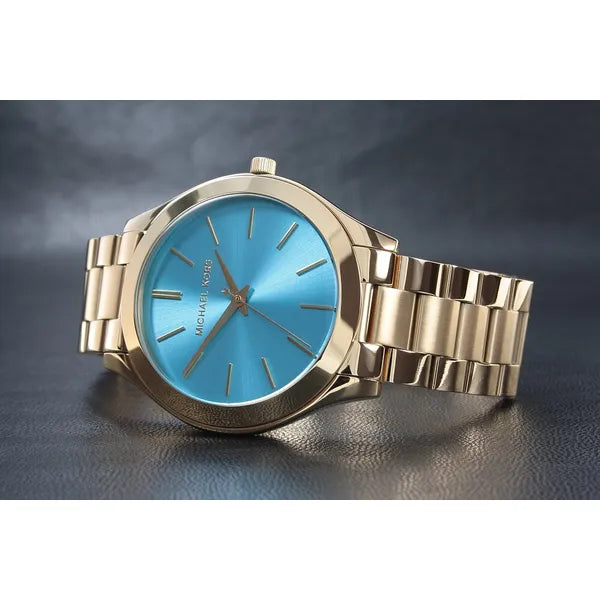 Michael Kors Slim Runway MK3265 női karóra, arany acél, kék számlap, 42 mm