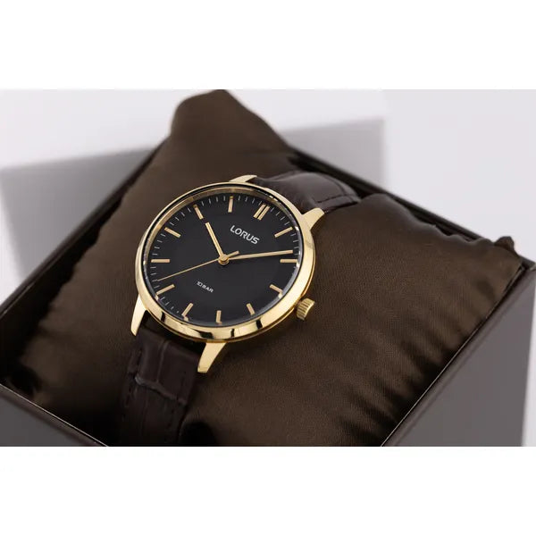 Lorus RG276TX9 női karóra, 34 mm, arany tok, barna bőr szíj, WR100