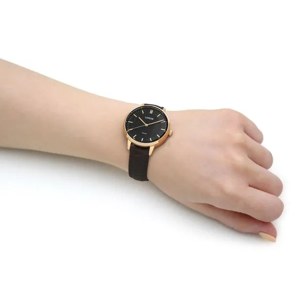 Lorus RG276TX9 női karóra, 34 mm, arany tok, barna bőr szíj, WR100