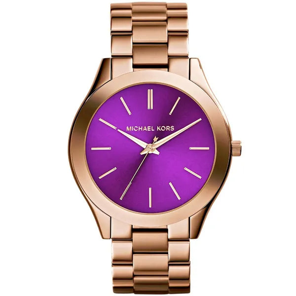 Michael Kors Slim Runway MK3293 női karóra, arany, lila számlap, díszdoboz