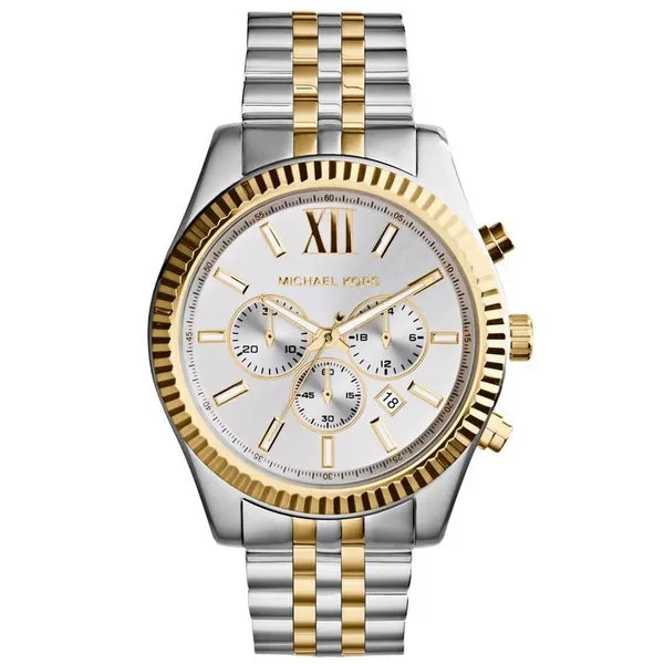 Michael Kors Lexington MK8344 férfi kronográf karóra 45 mm WR100 ezüst‑arany