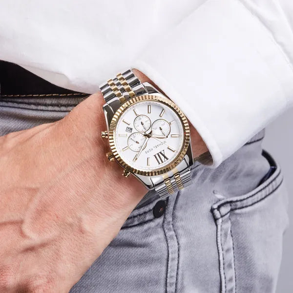 Michael Kors Lexington MK8344 férfi kronográf karóra 45 mm WR100 ezüst‑arany