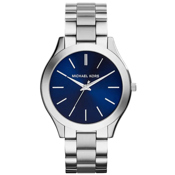 Michael Kors Slim Runway MK3379 női kvarc karóra, ezüst acél, kék, 42 mm