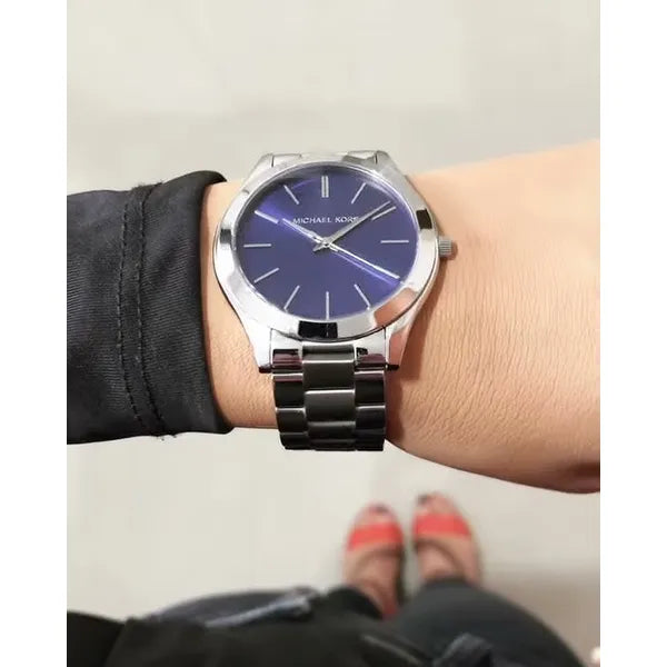 Michael Kors Slim Runway MK3379 női kvarc karóra, ezüst acél, kék, 42 mm