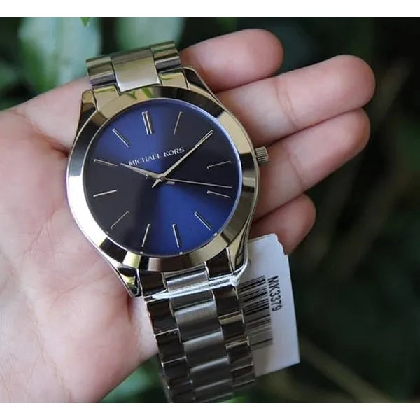 Michael Kors Slim Runway MK3379 női kvarc karóra, ezüst acél, kék, 42 mm