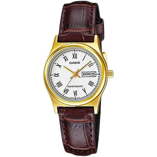 Casio LTP-V006GL-7B női kvarc karóra 25 mm, barna bőrszíj, arany tok