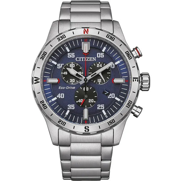 Citizen Eco-Drive férfi kronográf óra, acél, kék számlap, WR100, AT2520-89L