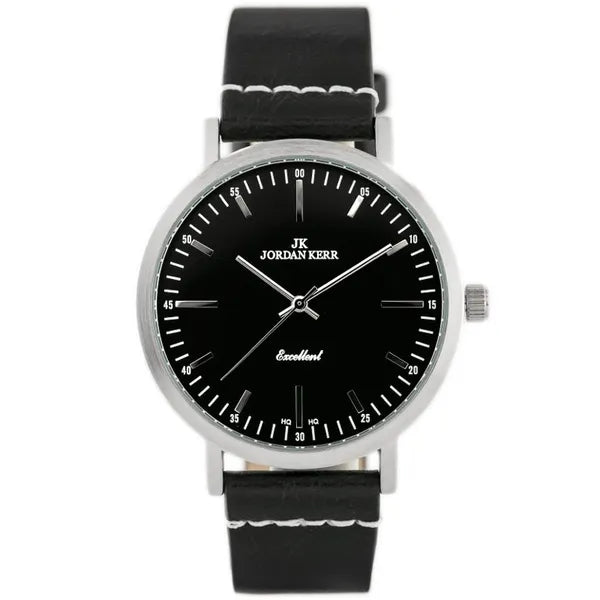 Jordan Kerr 16500 férfi kvarcóra, fekete bőrszíj, 42 mm, WR30