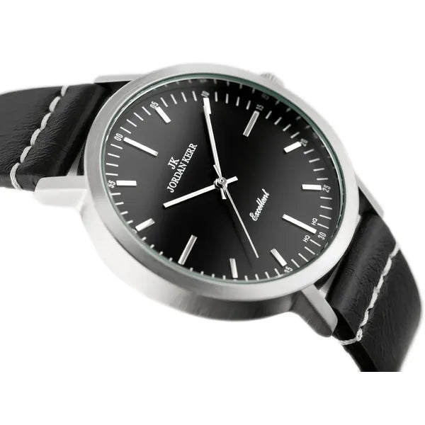 Jordan Kerr 16500 férfi kvarcóra, fekete bőrszíj, 42 mm, WR30