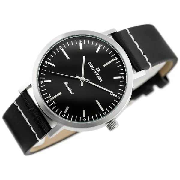Jordan Kerr 16500 férfi kvarcóra, fekete bőrszíj, 42 mm, WR30