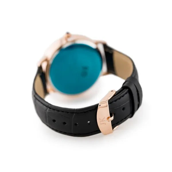 Jordan Kerr férfi karóra, 40 mm, fekete számlap, bőrszíj, rózsaarany tok, kvarc