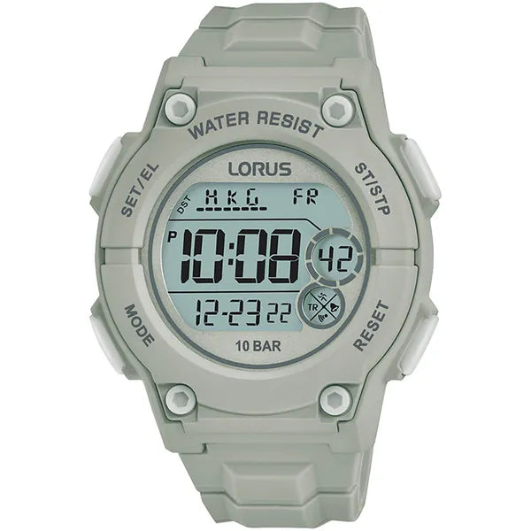Lorus Sports R2335PX9 uniszex digitális karóra, szürke, WR100, szilikon