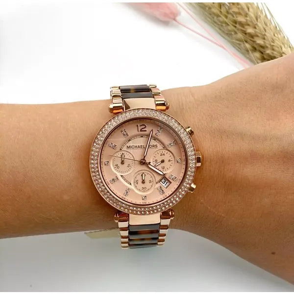 Michael Kors MK5538 női karóra, rozéarany acél, cirkóniás, kronográf, WR100