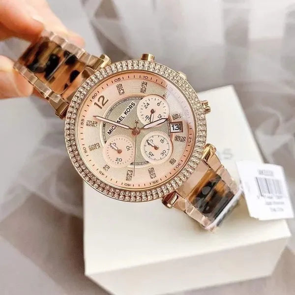 Michael Kors MK5538 női karóra, rozéarany acél, cirkóniás, kronográf, WR100