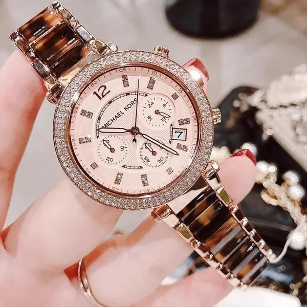 Michael Kors MK5538 női karóra, rozéarany acél, cirkóniás, kronográf, WR100