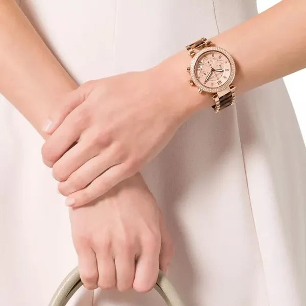 Michael Kors MK5538 női karóra, rozéarany acél, cirkóniás, kronográf, WR100